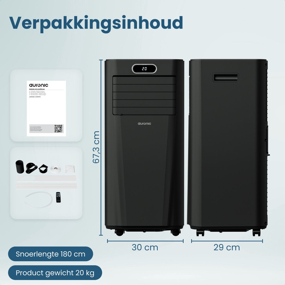 Climatiseur portable Auronic blanc - 7 000 BTU - Jusqu'à 20 m² - 3-en-1 - Avec kits de calfeutrage pour fenêtres