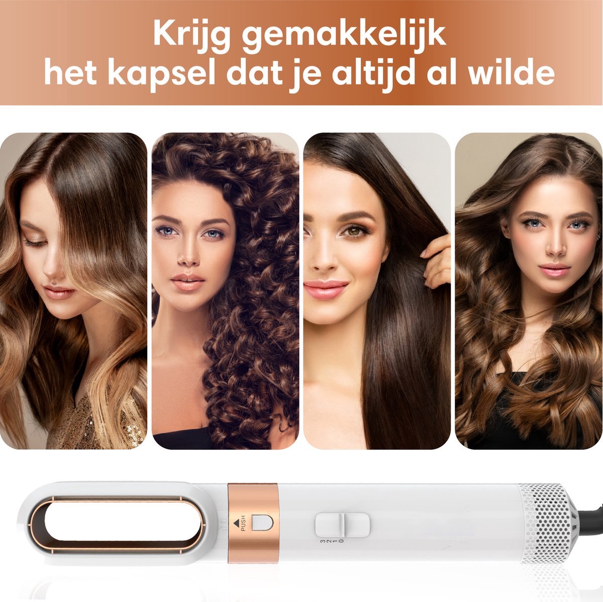 Professionals Airstyler - Appareil de coiffure 5 en 1 - Sac de voyage inclus - Brosse soufflante - Appareil de coiffure multifonction - Hairwrap - Brosse bouclante - Appareil de coiffure - Appareil de coiffure - Fer à lisser - Blanc