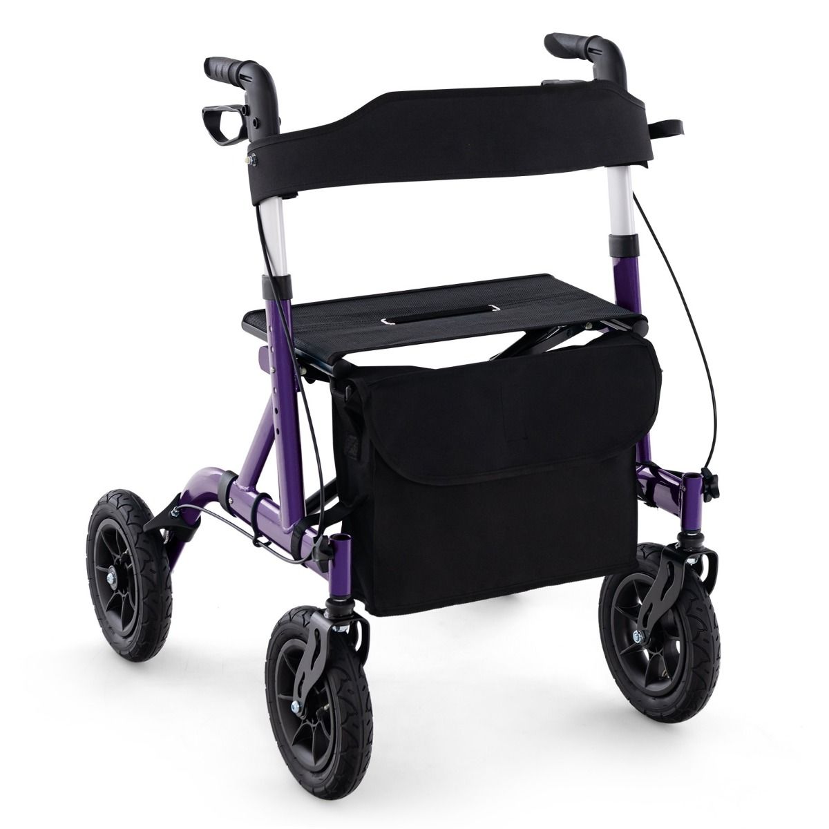 Rollator pliable Coast avec siège - Fauteuil roulant et déambulateur 2-en-1 - Réglable en hauteur sur 6 positions - violet
