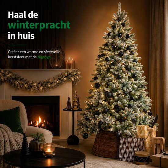 Black Box Trees Nagoya : sapin de Noël « Frosted » à charnières - Sapin artificiel au volume généreux et doté de 738 branches - Décoration de Noël d'intérieur - H 150 x Ø 91 cm - Vert
