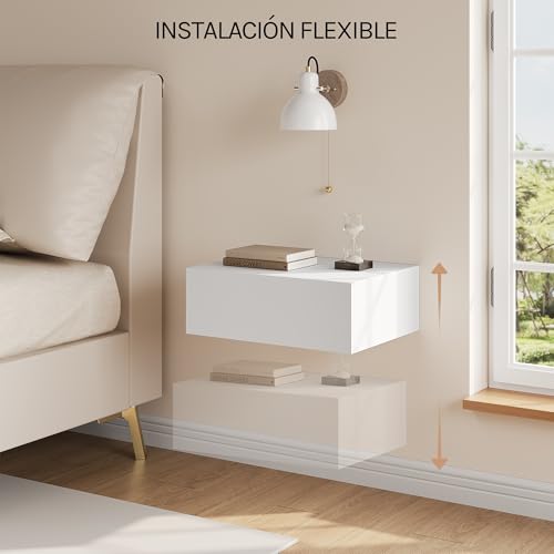 Woltu Table de nuit avec tiroir Set of 2 - Fixation murale, blanc - 40x30x14 cm