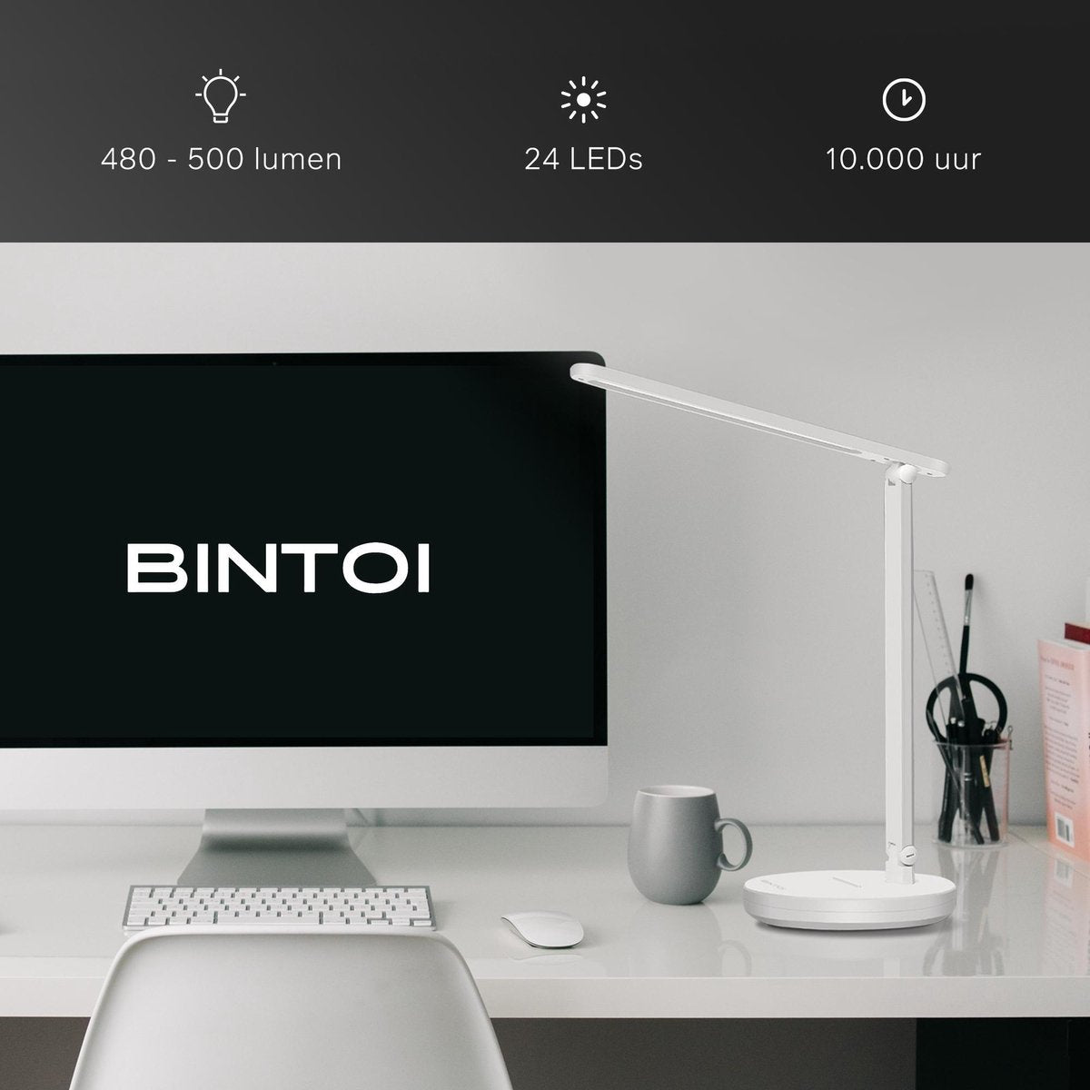 Bintoi® DL100 - Lampe de bureau LED - Lampe de lecture - Lampe de chevet - Touch Control - Dimmable - Lumière blanche et chaude