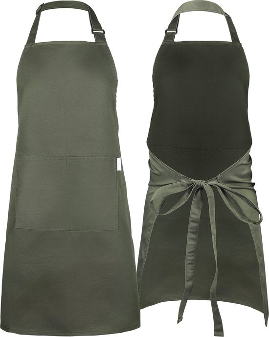Tablier de cuisine - Résistant à l'eau et à la saleté - Tablier de cuisine professionnel - Tablier pour femmes et hommes - Tablier de traiteur - Unisexe - Boucle réglable - Compartiments extra-larges - Vert