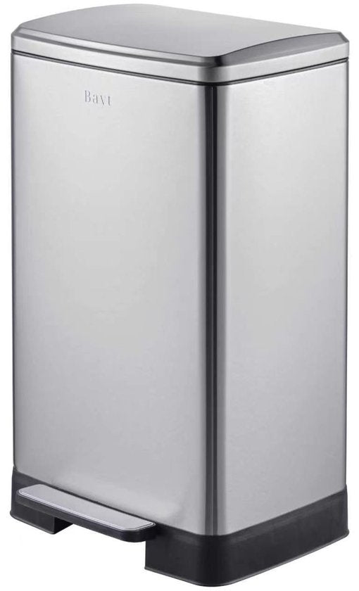 Poubelle Bayt - Poubelle 60 litres - Poubelle à pédale 60 litres - Poubelle 60 litres - Poubelle - Acier inoxydable - Argent