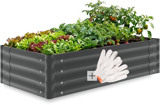 Jardinière surélevée tectake® - 120 x 60 x 30 cm - 200 L - Jardinières d'extérieur - Bac de culture - Bac potager - Acier galvanisé - Fond ouvert - Jardin d'herbes aromatiques - Bac de jardin - Ergonomique