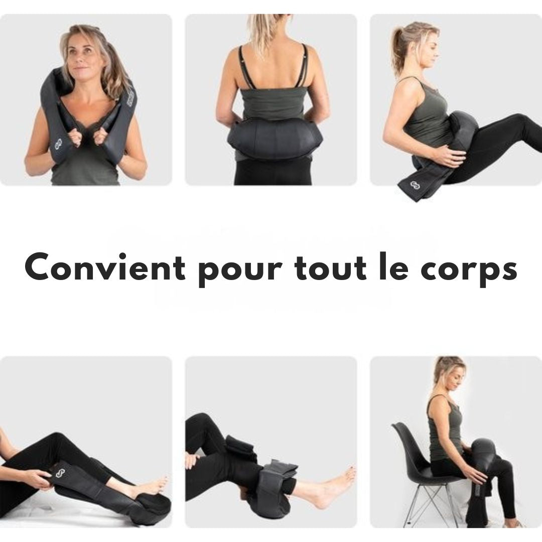 Coussin de massage Shiatsu - Infinity Goods- Appareil électrique pour le cou et le dos - Fonction de chaleur avec infrarouge - 8 têtes de massage réglables  - Noir