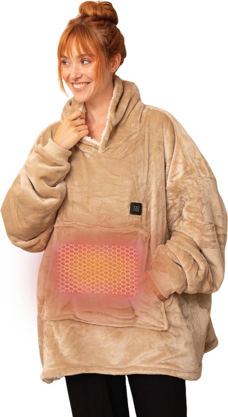 Seranova Couverture chauffante à capuche - Electric Snuggle Hoodie - Couverture polaire avec manches - Pull chauffant unisexe - Doux et chaud - Beige