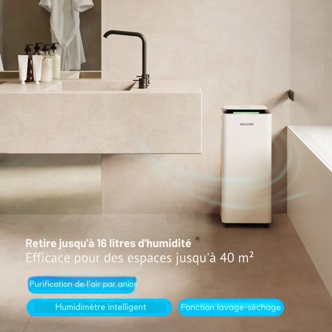 Déshumidificateur et purificateur d'air Auronic - Pro Series - 16L par jour - Fonction Wash-dry - Chambre à coucher, salle de bain et salon - Blanc