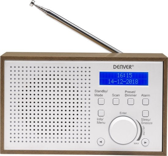 Denver DAB Radio - Retro Radio - Keukenradio - Draagbare Radio - Batterijen & Netstroom - DAB46 - Wit