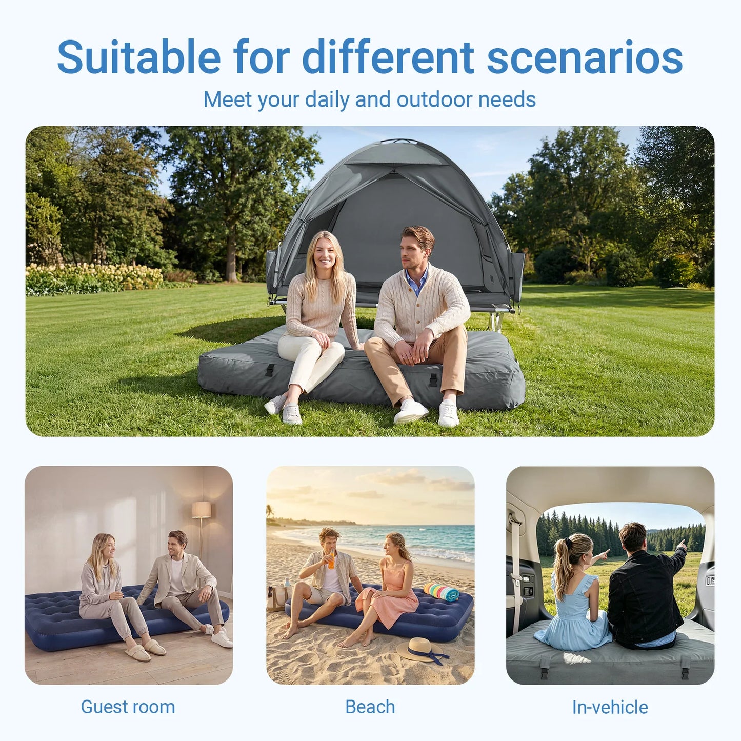 SoBuy OGS32-II-L-HG-P01 Matelas de camping gonflable pour 2 personnes, gris – Avec oreillers, drap-housse et pompe, 191 × 137 cm