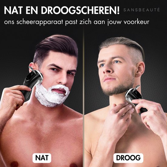 Rasoir 2-en-1 pour hommes avec tondeuse S1111 + 2 têtes de rasage supplémentaires - Sansbeauté® - Wet & Dry - Tondeuse de précision - Électrique - Rasoir électrique - Résistant à l'eau