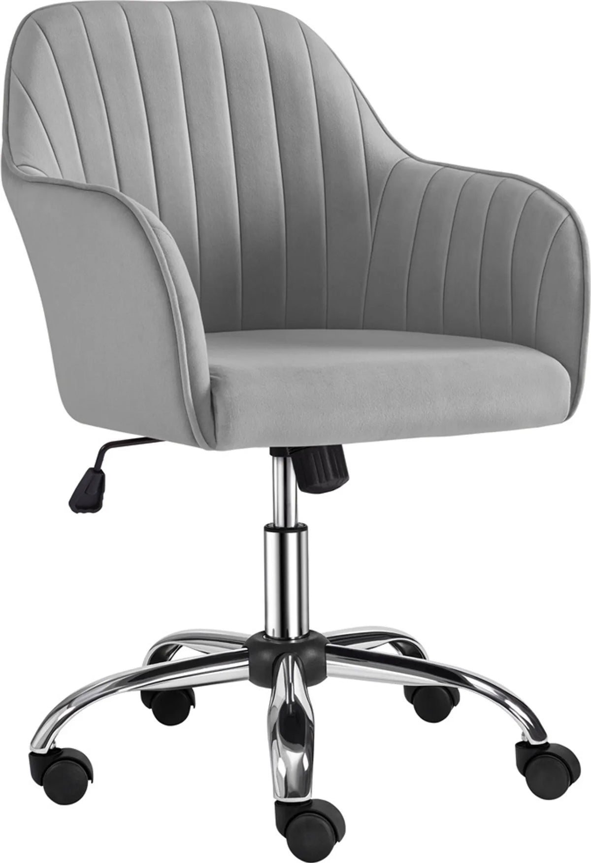 Chaise de bureau ergonomique Yaheetech - avec revêtement en velours de luxe, hauteur réglable par vérin à gaz et roues en nylon pivotantes à 360° - pour le bureau et l'étude - métal gris clair - 60 x 61 x 83-92,5 cm