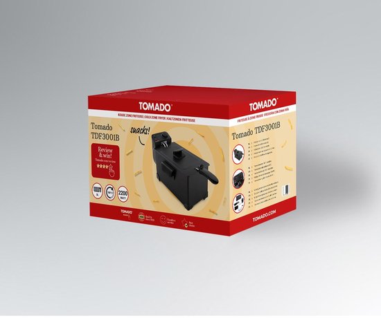 Tomado TDF3001B - Friteuse - Capacité 3 litres - 2200 watts - Zone froide - Noir