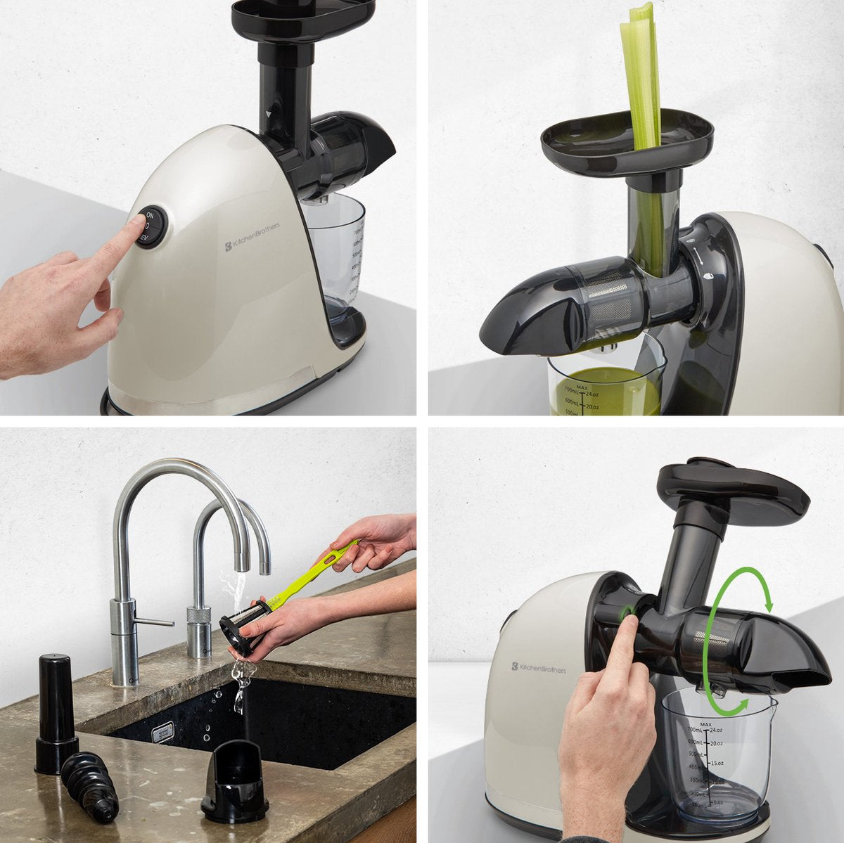 Slowjuicer KitchenBrothers - avec réservoir à pulpe - 700ml - Beige