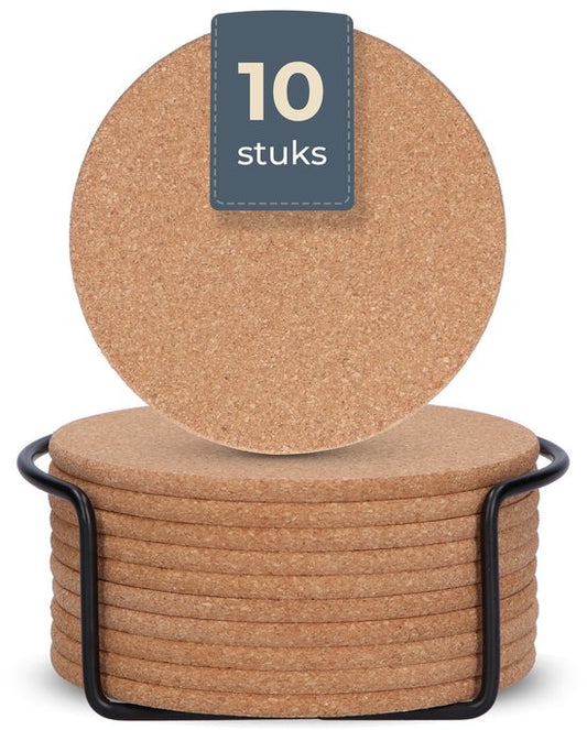 Sous-verres Castagnola - Sous-verres en liège pour verres - Sous-verres avec support - Sous-verres - Absorbants et résistants à la chaleur - 10 pièces
