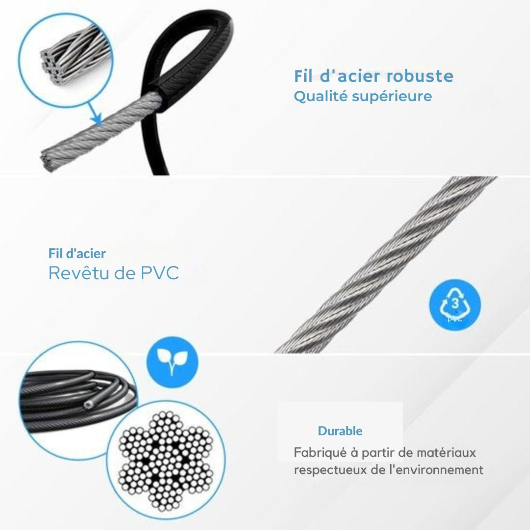 Corde à sauter sportive professionnelle - Nuvance  - réglable - Speedrope - pour adultes et enfants - noir