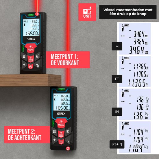 Strex Laser Distance Meter 60m Range - Laser Meter - Incl. Batteries & Protective Case