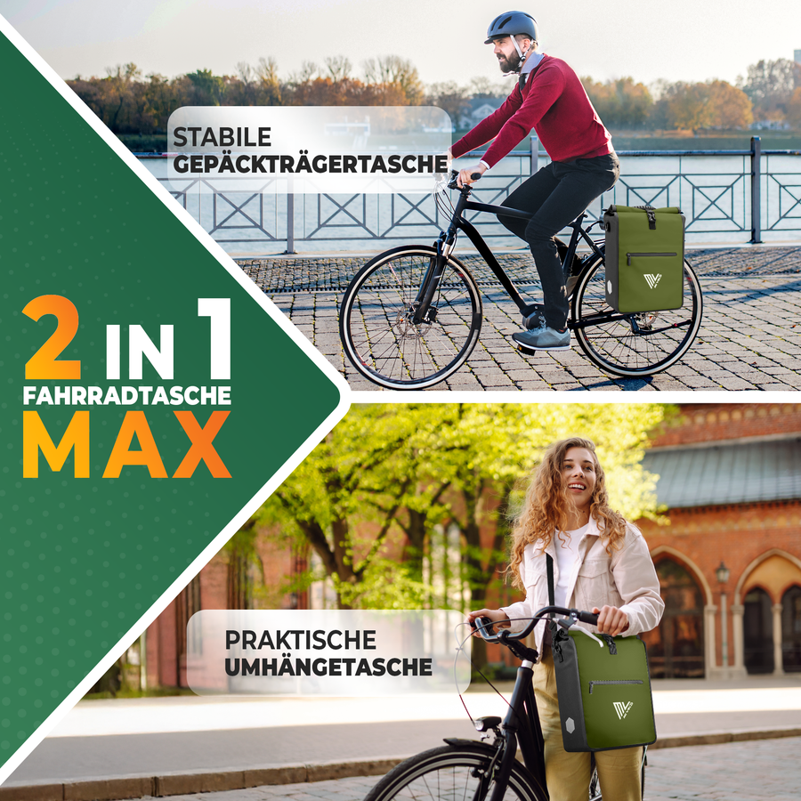 MiVelo Max - Sacoche étanche 2-en-1 pour porte-bagages - Vert olive - 25 L