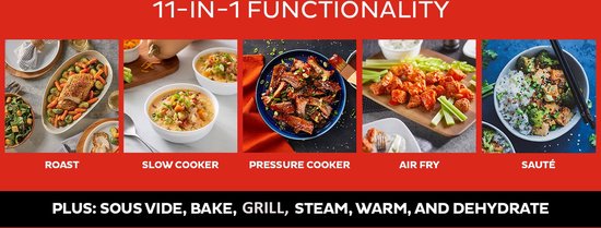 Instant Pot Duo Crisp 11-en-1 Multicooker with Airfryer 7.6L - Cuisson rapide à la pression, Sauté, Cuisson lente, Vapeur, Maintien au chaud, Sous vide, Friture, Gril, Cuisson au four, Rôtissage, Séchage