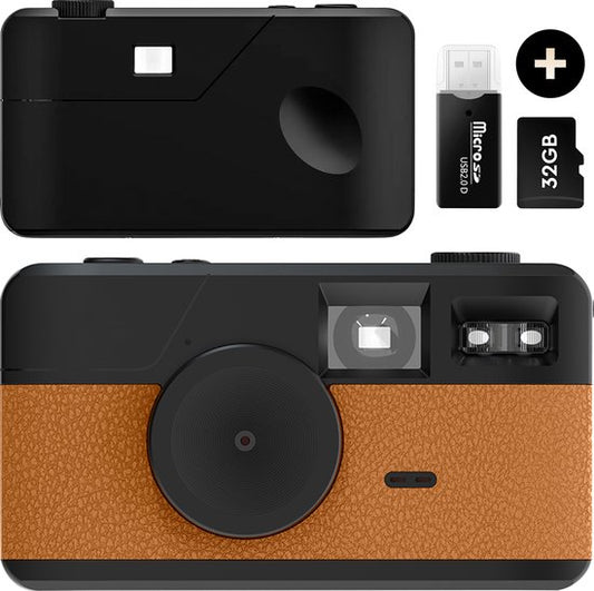 Appareil photo numérique K&L - Sans écran - Rechargeable - 16 000 photos - Appareil photo - Vintage - Comprend 32 Go - Durable - Marron