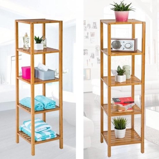 tectake - Etagère de salle de bain en bois avec 5 étagères en bambou 401646