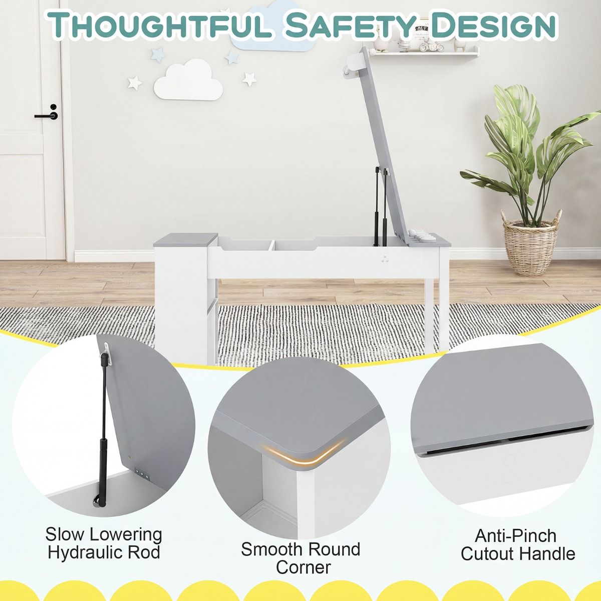 Ensemble table et chaises pour enfants Coast - Table à dessin 2-en-1 avec espace de rangement et rouleau de papier - gris