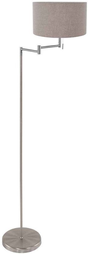 Lampadaire Bella 3879ST couleur acier avec abat-jour en velours gris, rabattable, en métal et textile, hauteur 154 cm, diamètre de l'abat-jour 30 cm - Mexlite