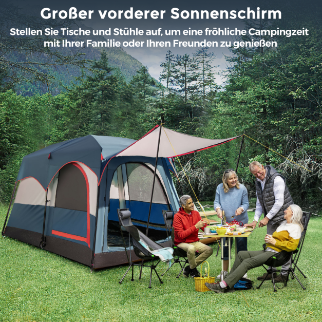 Tente de camping Coast pour 6 personnes avec 2 espaces de couchage et une cloison de séparation – Tente familiale avec housse de pluie et auvent – Bleu