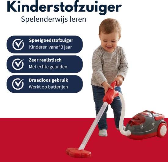 Aspirateur jouet Dirt Devil avec tuyau - avec effets sonores et particules tourbillonnantes - Jouet de nettoyage sans fil pour garçons et filles à partir de 3 ans - 88 x 15 x 12,5 cm - Rouge/Gris