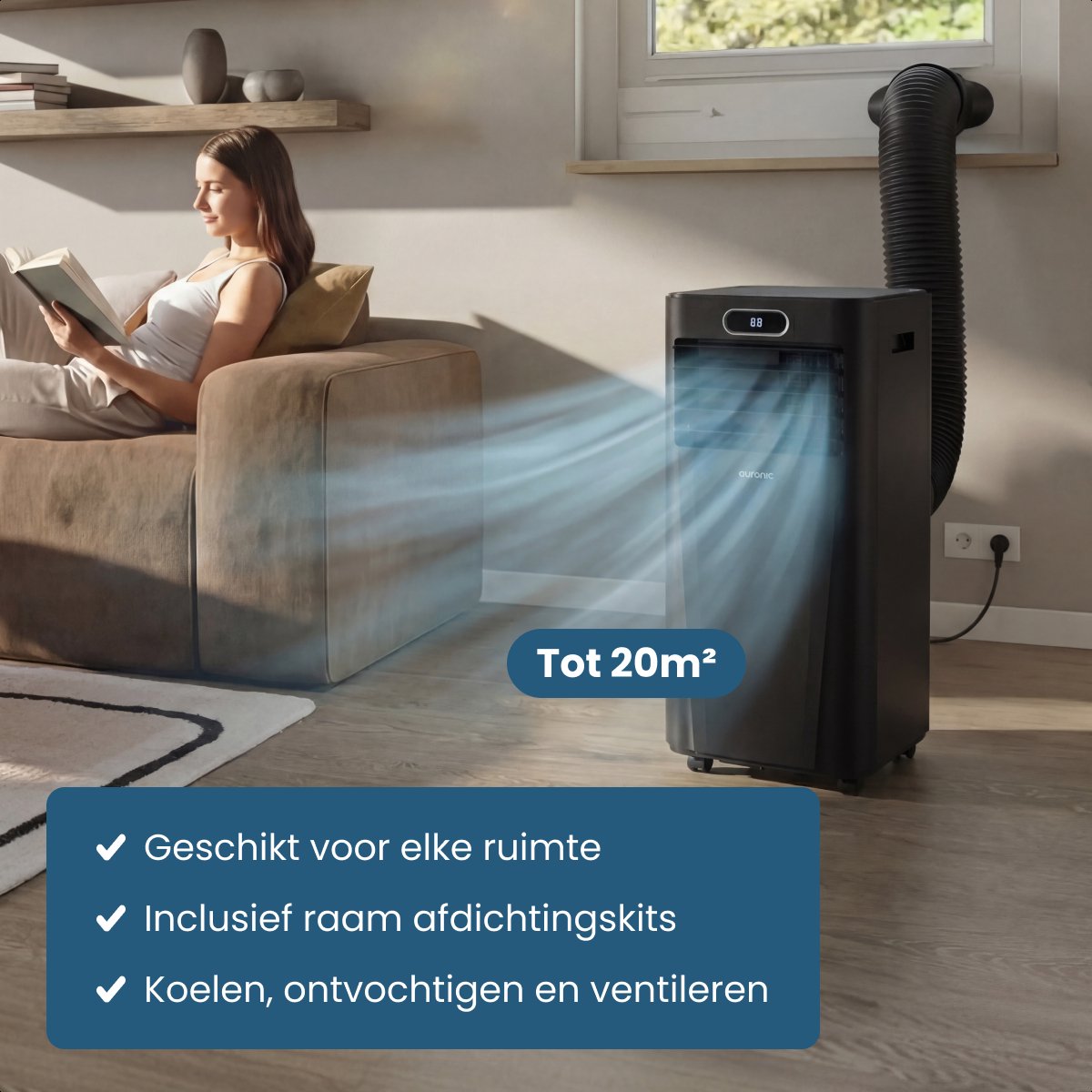 Climatiseur portable Auronic blanc - 7 000 BTU - Jusqu'à 20 m² - 3-en-1 - Avec kits de calfeutrage pour fenêtres