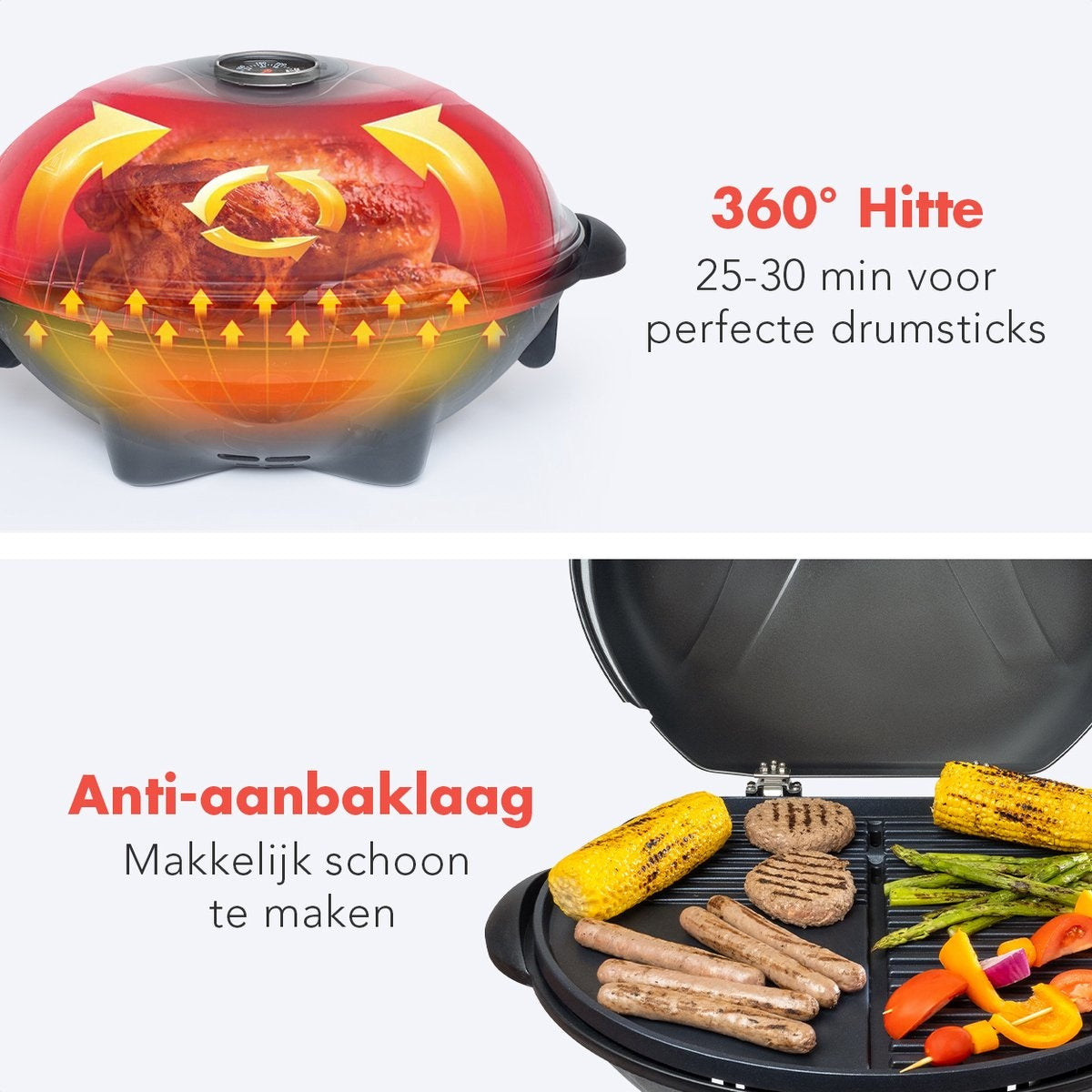 KitchenBrothers Barbecue électrique - avec roues - pliable - revêtement antiadhésif - 46,5 x 33,8cm - jusqu'à 250°C - 2400W - noir