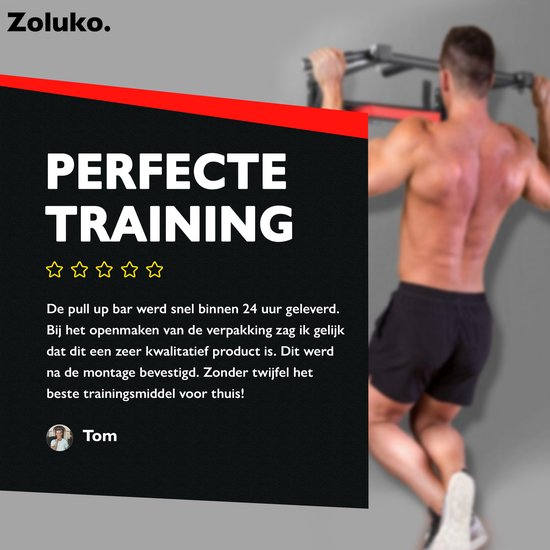 Zoluko Professional Dip & Pull Up Bar Wall Mount - Capacité de charge de 200kg - Dip Station - Including E-book - Easy Mounting - 2 in 1 Pull Up Station and Dip Station for Home Sports - Pull Up Bar Fitness - Dip Bars - Chin Up Bar - Black/Red