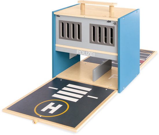 Commissariat de police en bois - univers de jeu « Commissariat de police Gordon » avec accessoires - transportable - pliable