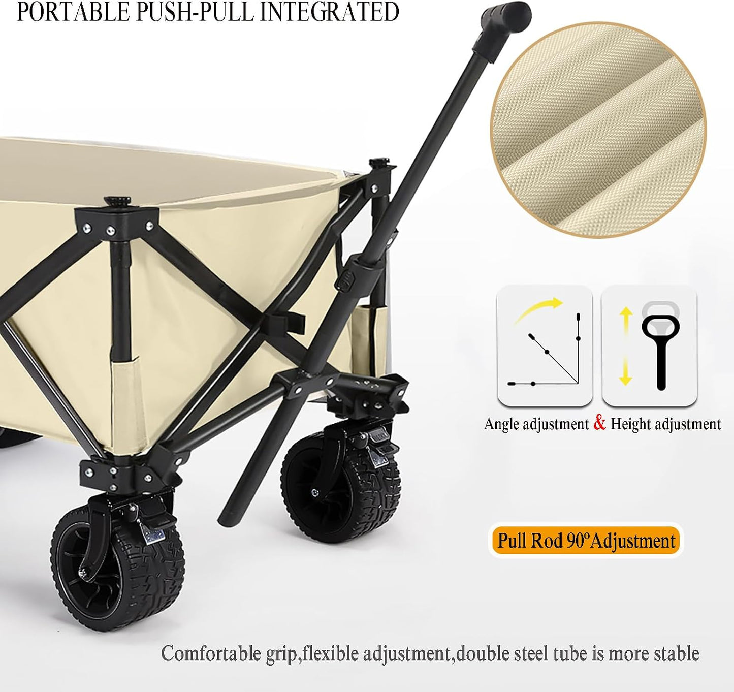 Chariot pliable beige 150 L - 150 kg - Roues tout-terrain - Poignée réglable