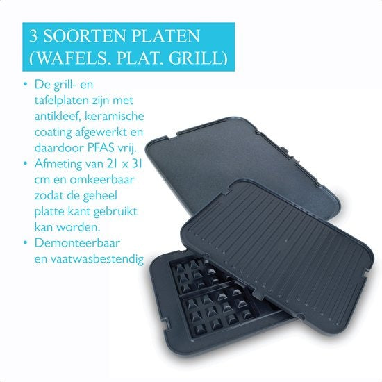 Wartmann WM-2208 CG, gril de contact en céramique, appareil à sandwich, gaufrier, sans PFAS, acier inoxydable.