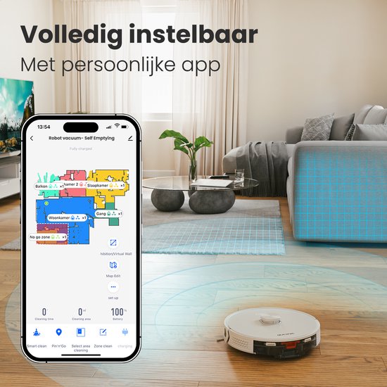 Auronic Robot Aspirateur - Avec fonction balayage - WiFi et App - Station de charge - Animaux domestiques - Robot balayeur - Navigation laser - Blanc