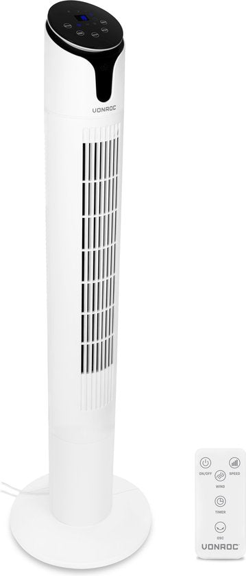 VONROC Ventilateur Luxe - Ventilateur de tour - hauteur 110 cm - télécommande incluse - 3 vitesses - fonction swing - minuterie de 15 heures - blanc