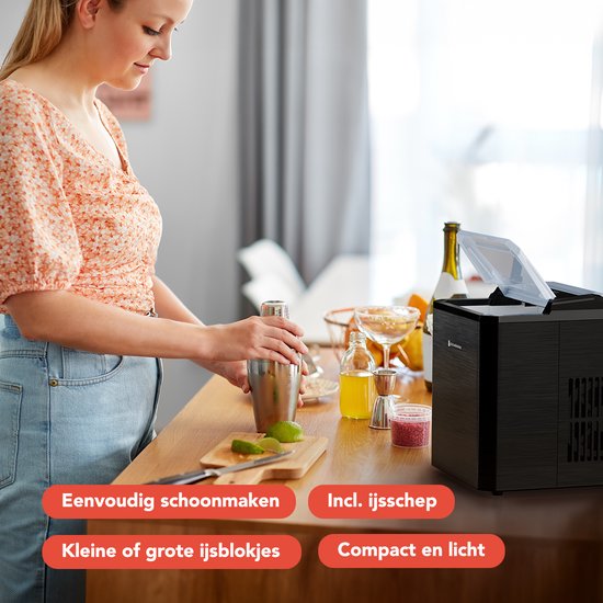 Machine à glaçons - KitchenBrothers - 1L - Fonction auto-nettoyante - 12kg/24 heures - Acier inoxydable