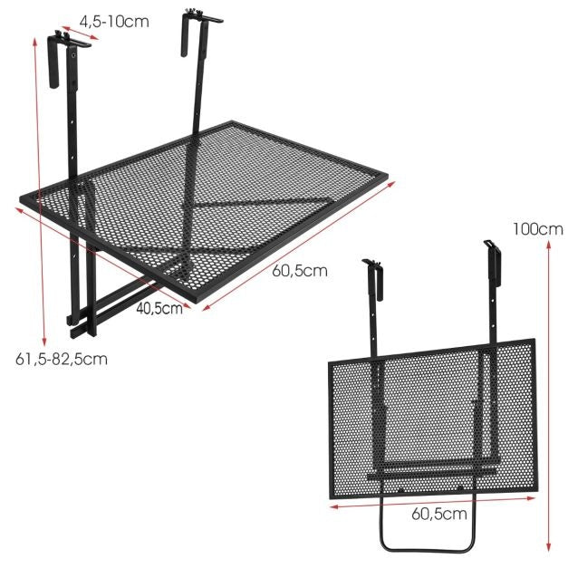 Table pliante Coast Railing - Support en fer - Hauteurs réglables - 60.5x40.5x61.5-82.5cm