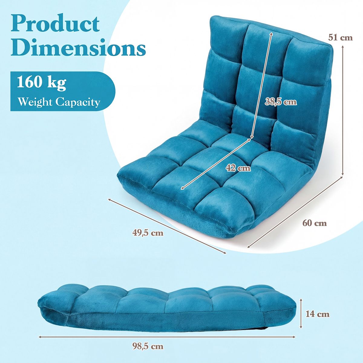 Chaise longue pliable Tatami de Coast - dossier réglable sur 14 positions - mousse haute densité - bleu marine
