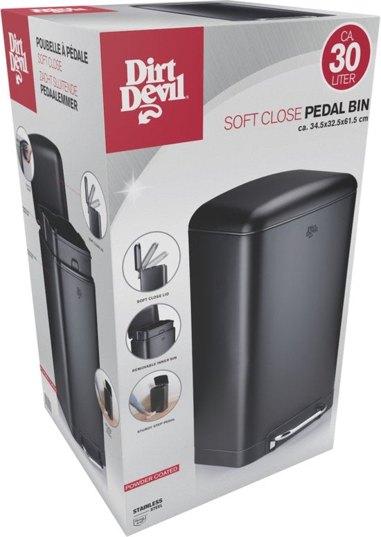 Dirt Devil Pedal bin 30 litres - Poubelle - acier inoxydable - Noir