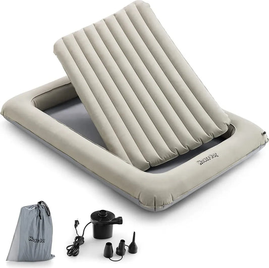 Costway Lit de voyage pour enfant - Matelas et pompe inclus - max. 150 kg - 165 x 118 x 20 cm - Gris