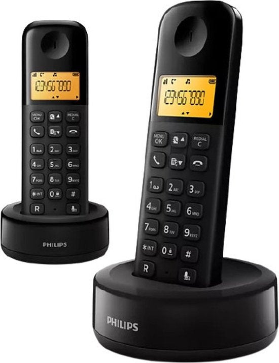 Philips D1602B/01 Téléphone résidentiel - Téléphone DECT - 2 combinés - Noir