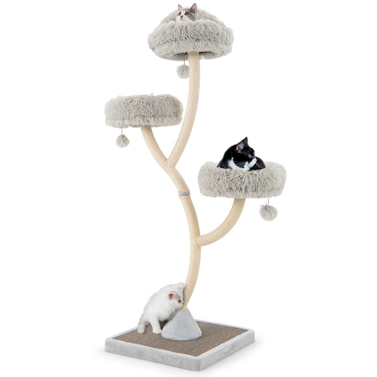 Arbre à chat Coast avec colonnes pour chat - 3 surfaces de couchage chaudes - 59 - 59 - 178 cm - Gris