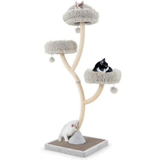 Arbre à chat Coast avec colonnes pour chat - 3 surfaces de couchage chaudes - 59 - 59 - 178 cm - Gris