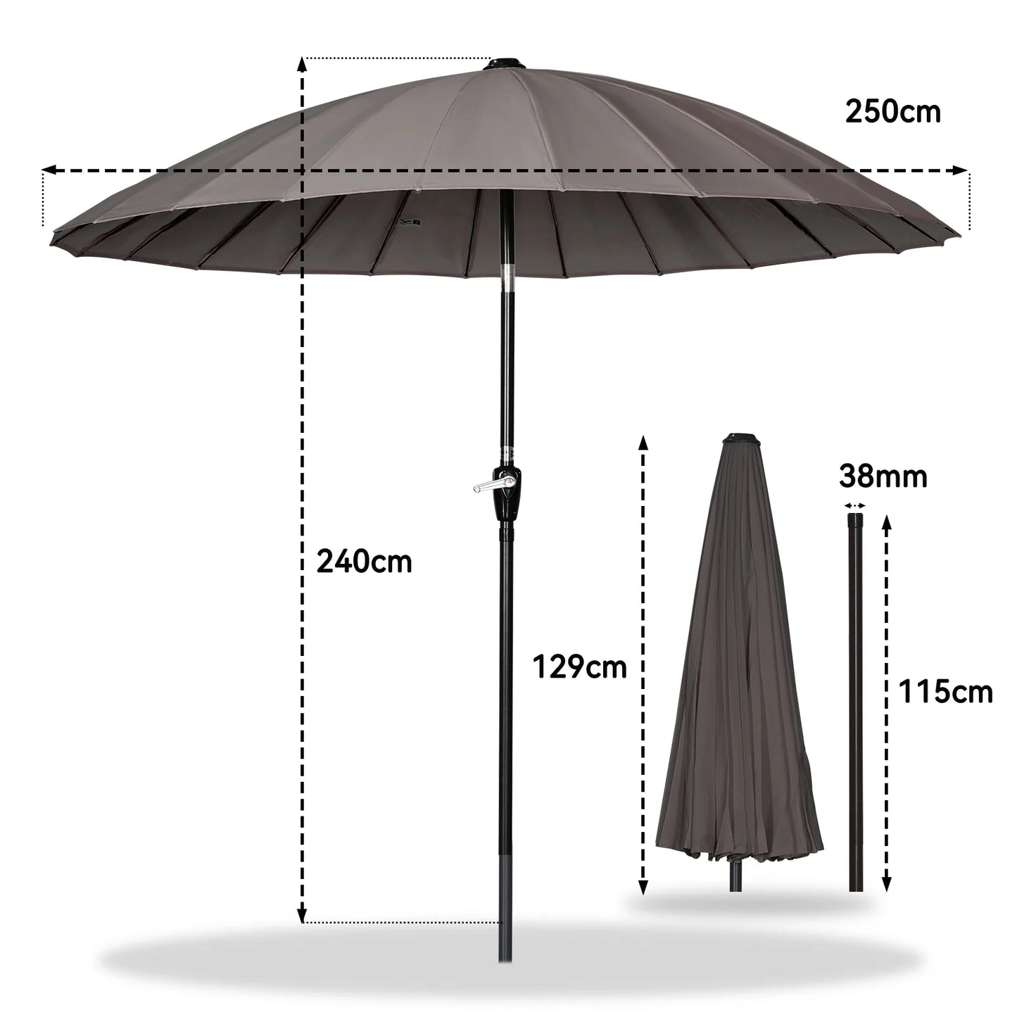 Angel Living – Parasol de jardin inclinable de 250 cm, beige – Mécanisme à manivelle, protection UV, armature en aluminium