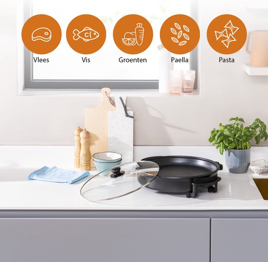 Tristar Casserole PZ-2964 - Casserole électrique avec couvercle 40 cm - Casserole XXL - Revêtement antiadhésif et thermostat réglable - Température maximale 280⁰ C - Noir