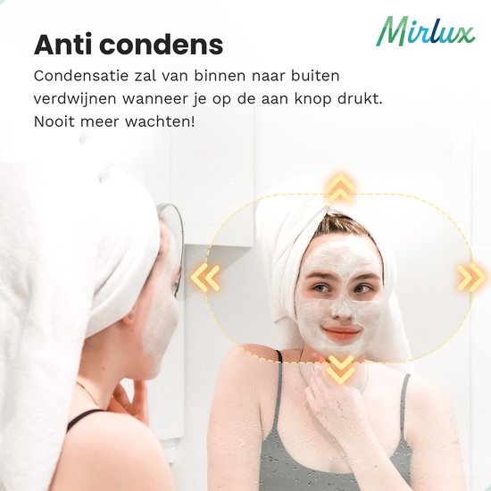 Mirlux Miroir de salle de bain avec éclairage LED et chauffage - Miroir mural rectangulaire - Miroir de douche anti-condensation - 120x80CM
