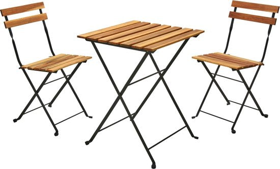 Ambiance Ensemble bistrot -2 chaises 39x44xH79 cm1 table 55x54xH71cm- aspect teck- pliable -métal -bois FSC