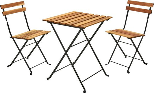 Ambiance Ensemble bistrot -2 chaises 39x44xH79 cm1 table 55x54xH71cm- aspect teck- pliable -métal -bois FSC